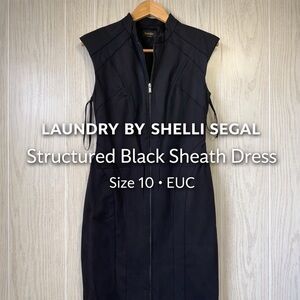 Laundry by Shelli Segal Structured Black Sheath Dress Zip Front Size 10